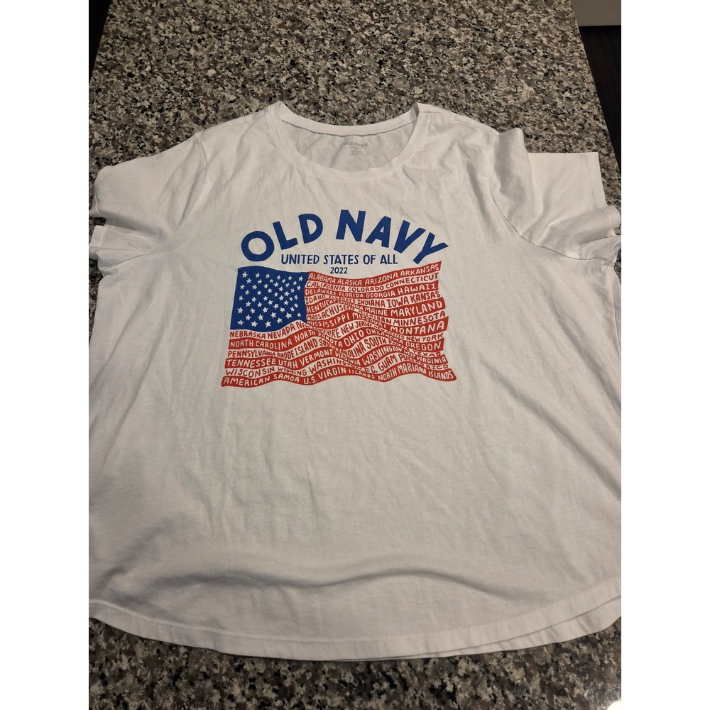 Old Navy Womens XXL White 2022 Flag Graphic Tee United States of All Patriotic